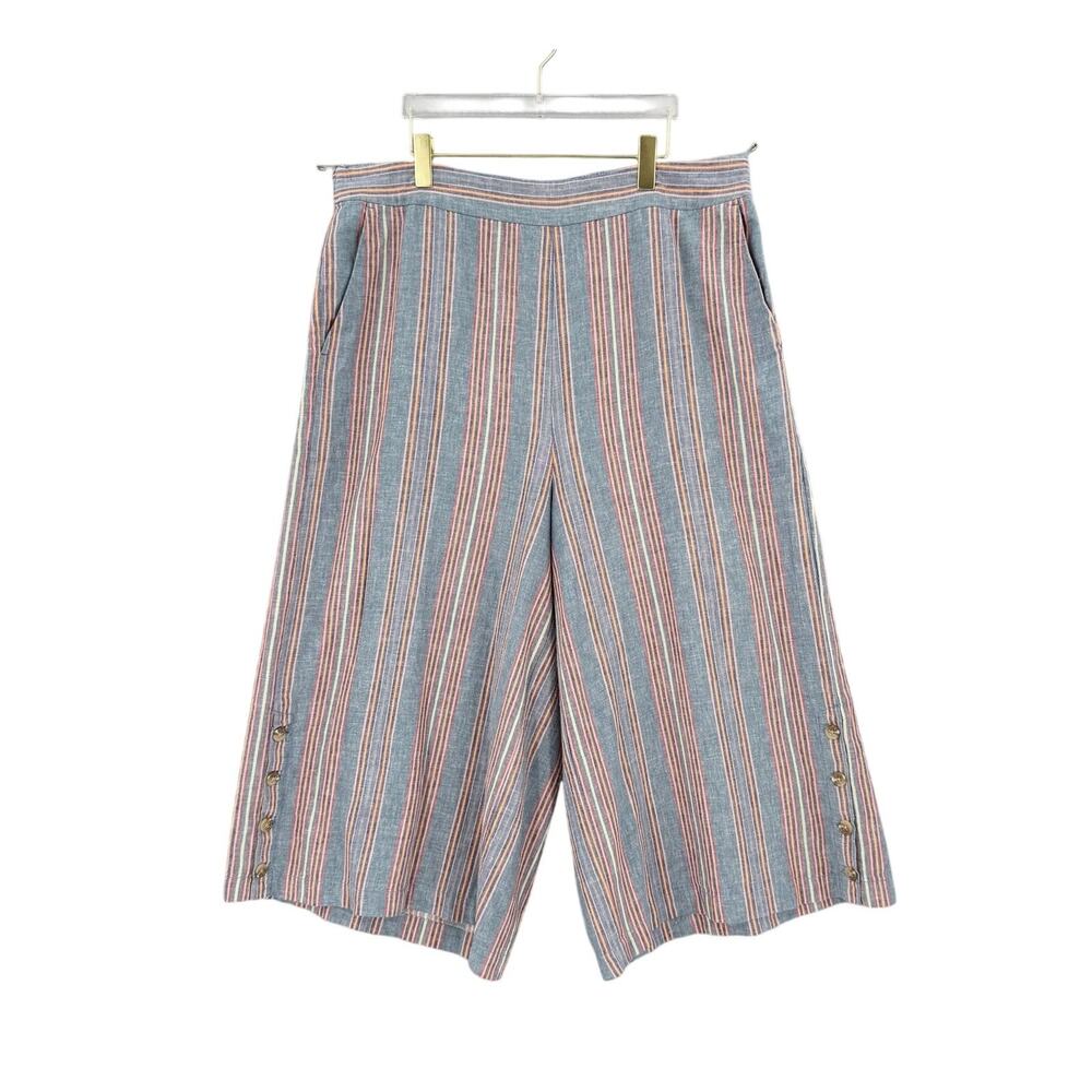 Madewell PLUS Stripe Linen Cotton Huston Lagenlook Pull-On Wide Leg Crop Pants